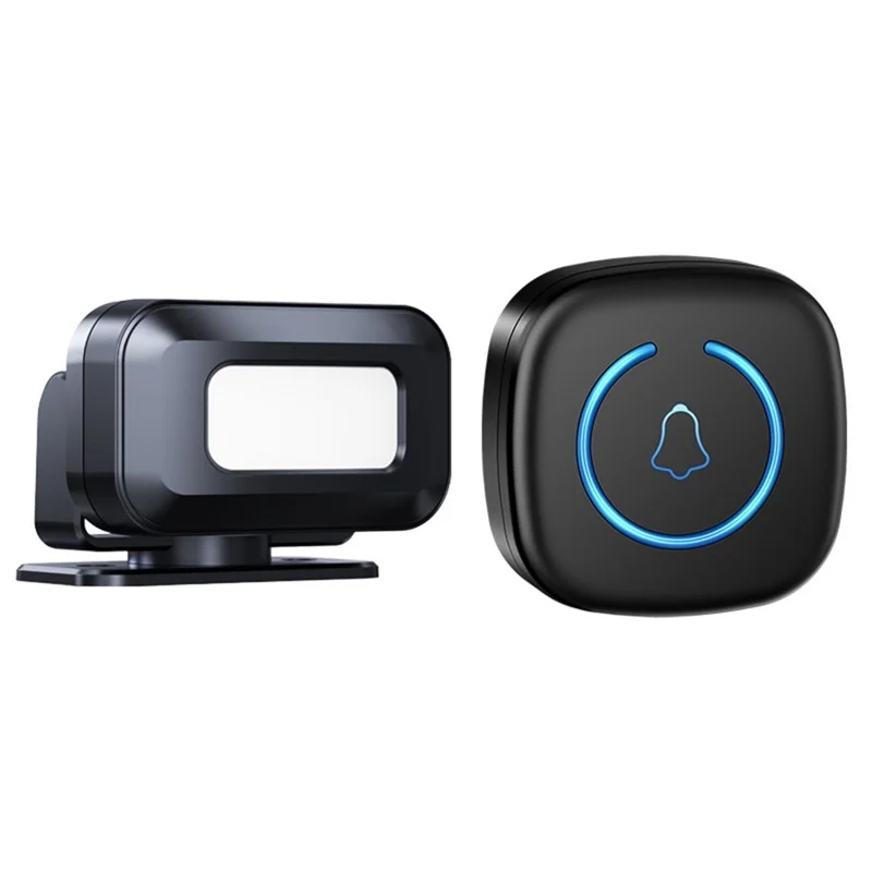 M8 Commercial Wireless Sensor Infrared Motion Detector Welcome Doorbell Chime with 1 Transmitter + 1 Receiver - US Plug  /  Black