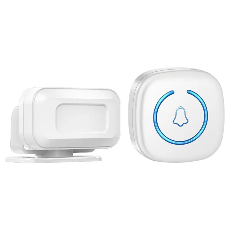 M8 Commercial Wireless Sensor Infrared Motion Detector Welcome Doorbell Chime with 1 Transmitter + 1 Receiver - EU Plug  /  White