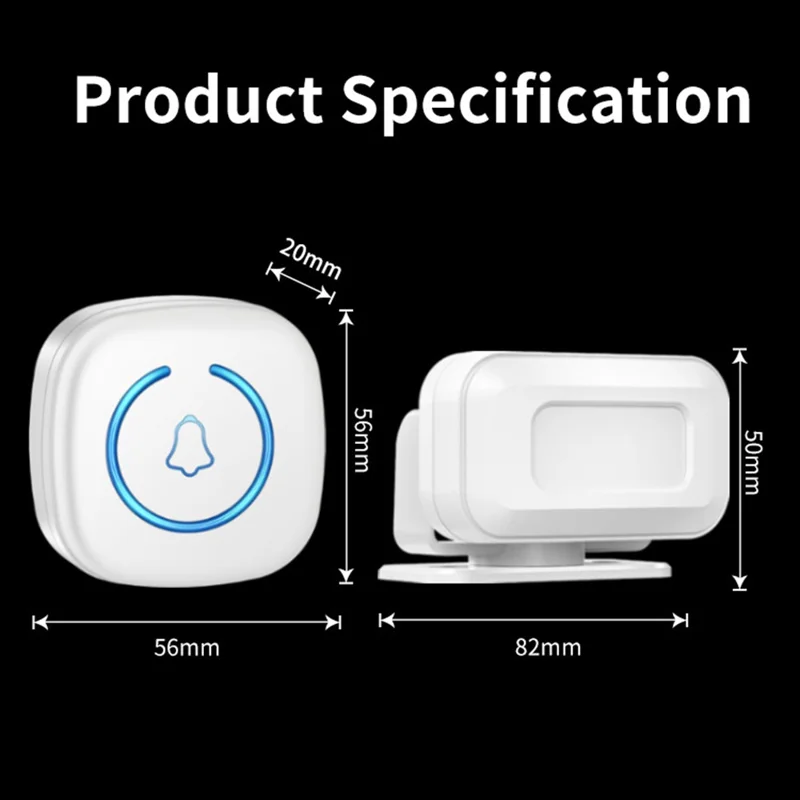 M8 Commercial Wireless Sensor Infrared Motion Detector Welcome Doorbell Chime with 1 Transmitter + 1 Receiver - EU Plug  /  White