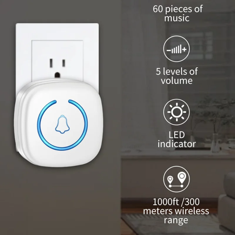 M8 Commercial Wireless Sensor Infrared Motion Detector Welcome Doorbell Chime with 1 Transmitter + 1 Receiver - EU Plug  /  White
