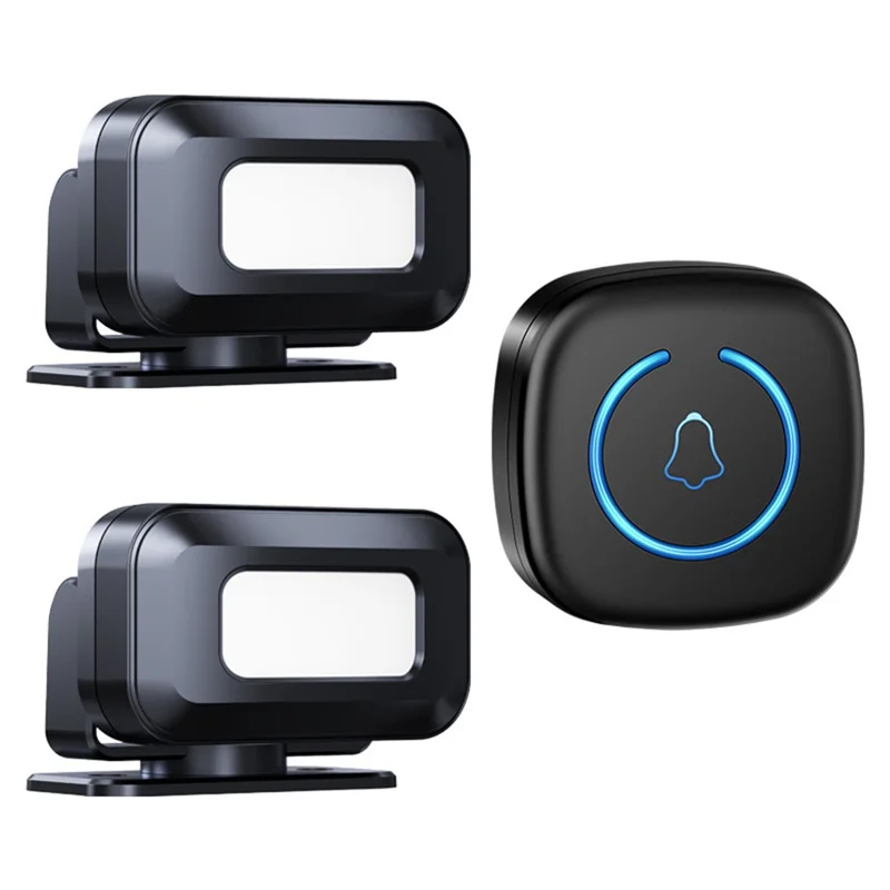 M8 Commercial Wireless Sensor Infrared Motion Detector Welcome Doorbell Chime with 2 Transmitter + 1 Receiver - EU Plug  /  Black