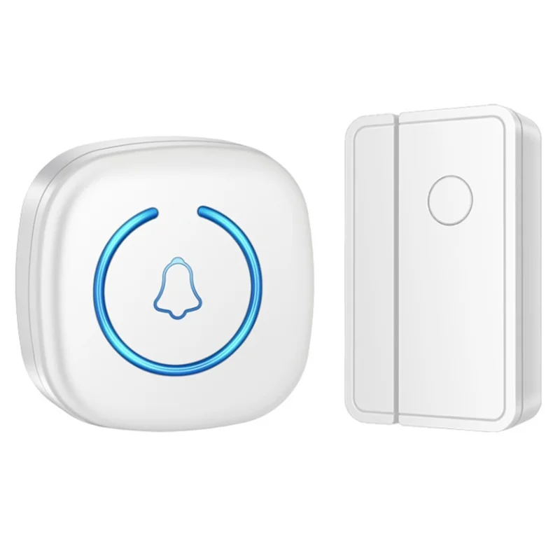 M8 Commercial Wireless Door Magnet Sensor Chime Welcome Visitor Alert with 1 Transmitter + 1 Receiver - EU Plug / White