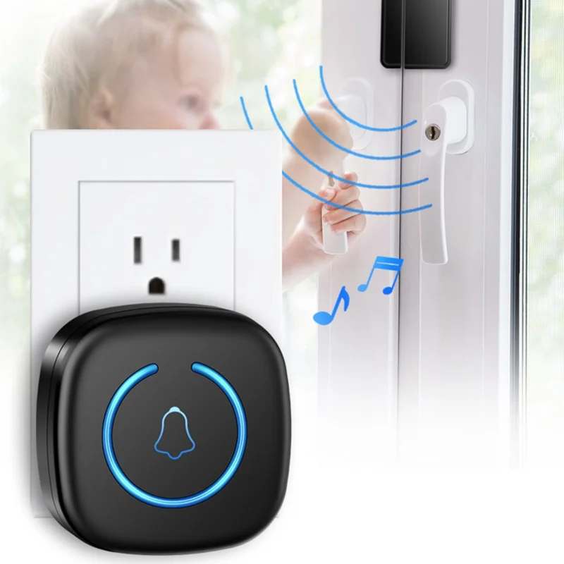 M8 Commercial Wireless Door Magnet Sensor Chime Welcome Visitor Alert with 1 Transmitter + 1 Receiver - EU Plug / White