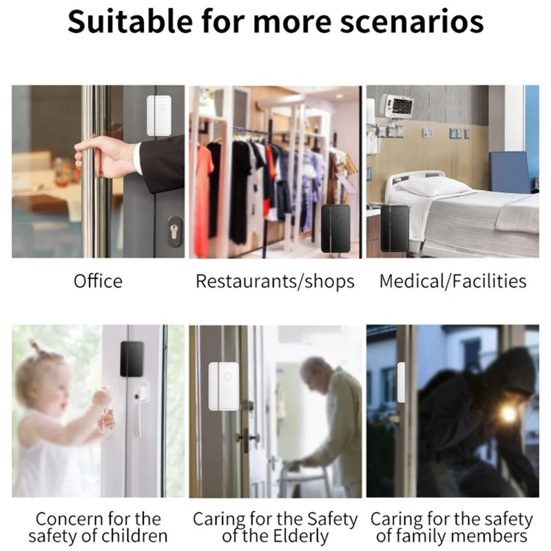 M8 Commercial Wireless Door Magnet Sensor Chime Welcome Visitor Alert with 1 Transmitter + 1 Receiver - EU Plug / White