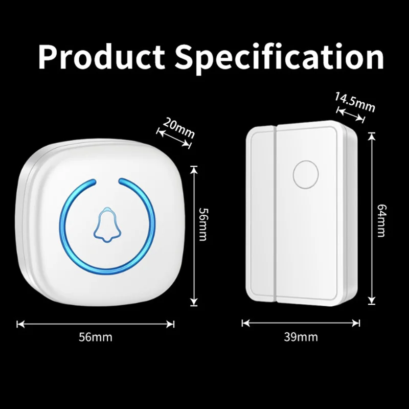 M8 Commercial Wireless Door Magnet Sensor Chime Welcome Visitor Alert with 1 Transmitter + 1 Receiver - EU Plug / White