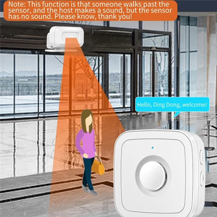 M12 52 Musics Wireless Sensor Welcome Doorbell Shop Entry Detector Alarm avec 1 émetteur + 1 récepteur - Prise US / Blanc