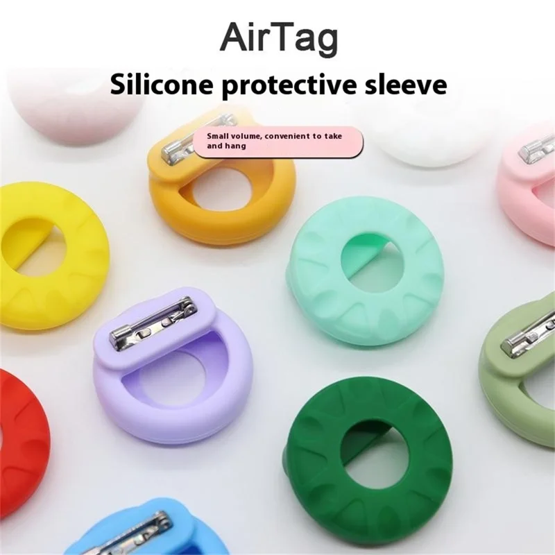 For Apple AirTag Silicone Cover Bluetooth-compatible Tracker Protective Case Brooch Style - Mint Green