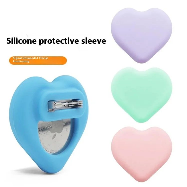 Étui en silicone en forme de cœur pour Apple AirTag, style broche, protecteur de traqueur Bluetooth - Blanc