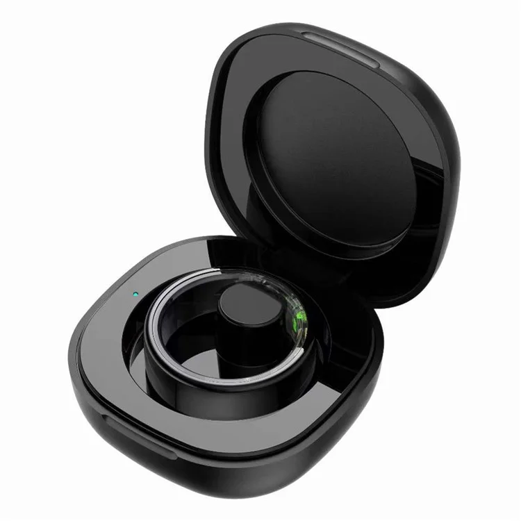 R03 Sleep Tracker Blood Oxygen Heart Rate Monitor Multifunction Smart Ring with Charging Case - Black  /  Size 7