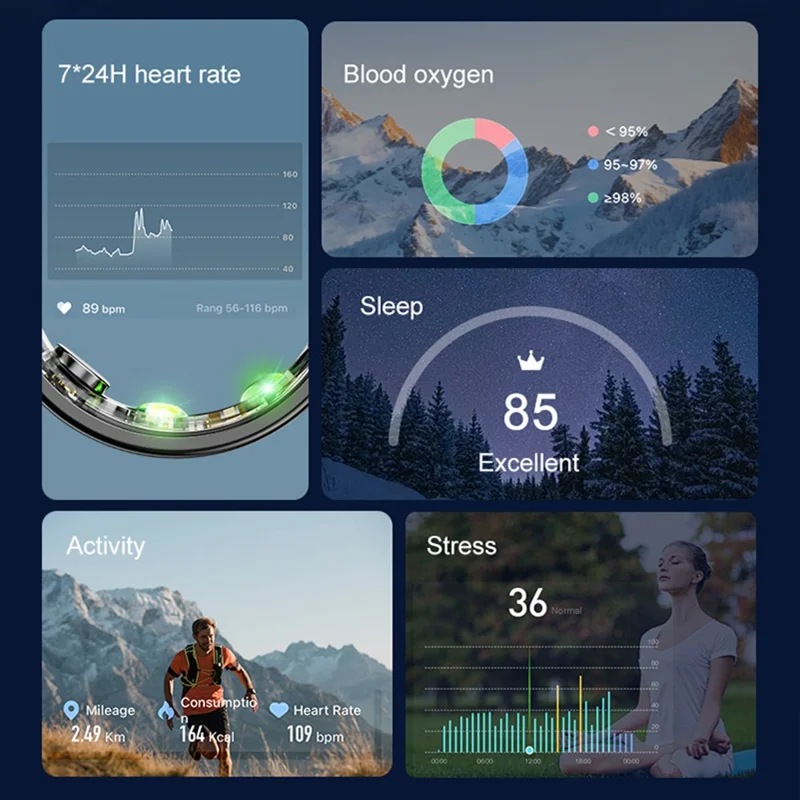 R03 Sleep Tracker Blood Oxygen Heart Rate Monitor Multifunction Smart Ring with Charging Case - Gold  /  Size 12