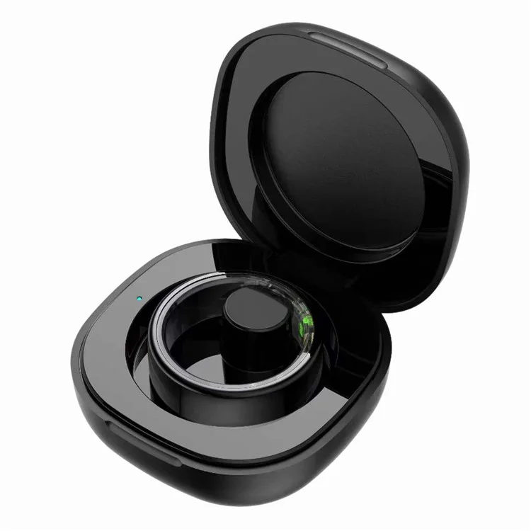 R02 IP68 wasserdichter Schlaftracker Blutsauerstoff-Herzfrequenz-Monitor Smart-Ring mit Ladeetui - Schwarz / Größe 8
