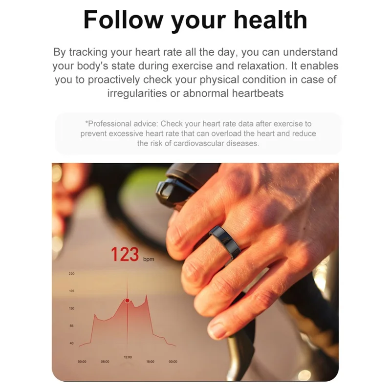 R02 IP68 Waterproof Sleep Tracker Blood Oxygen Heart Rate Monitor Smart Ring with Charging Case - Black  /  Size 9