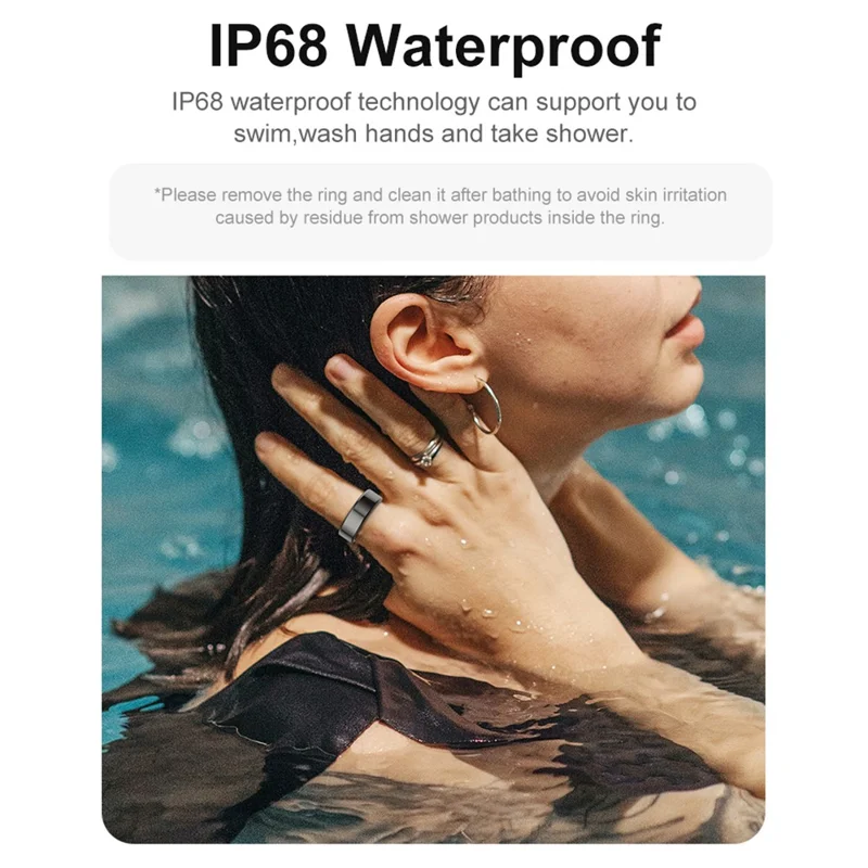 R02 IP68 Waterproof Sleep Tracker Blood Oxygen Heart Rate Monitor Smart Ring with Charging Case - Black  /  Size 9