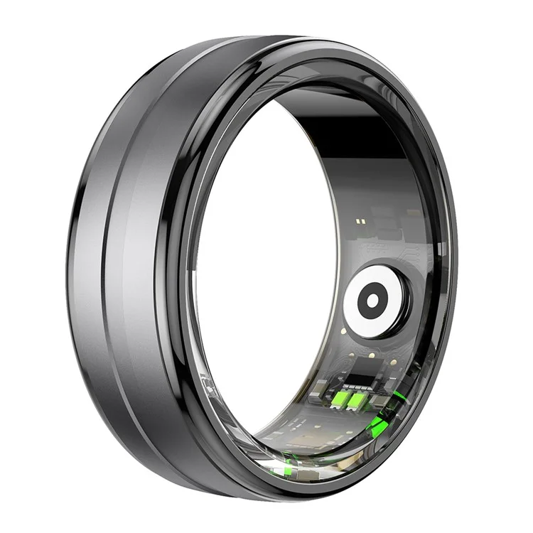 Anillo inteligente de aleación de aluminio R06 resistente al agua 5ATM con monitor de frecuencia cardíaca y oxígeno en sangre (carga mediante cable magnético) - Negro / Talla 8