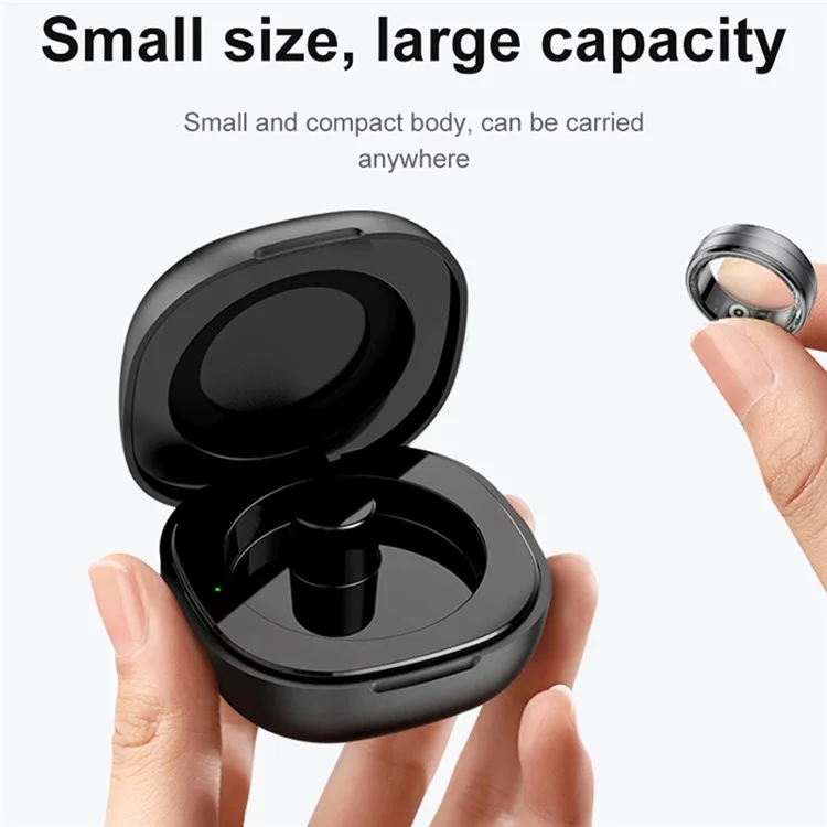 R06 5ATM Waterproof Aluminum Alloy Smart Ring Blood Oxygen Heart Rate Monitor with Charging Case - Black  /  Size 8