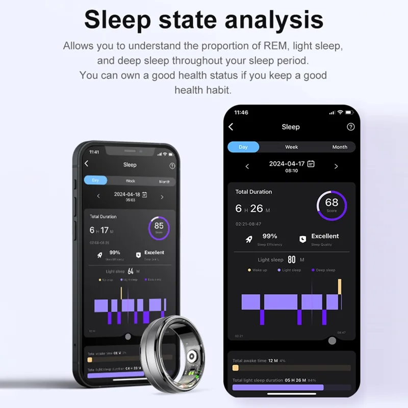 R06 5ATM Waterproof Aluminum Alloy Smart Ring Blood Oxygen Heart Rate Monitor with Charging Case - Black  /  Size 9