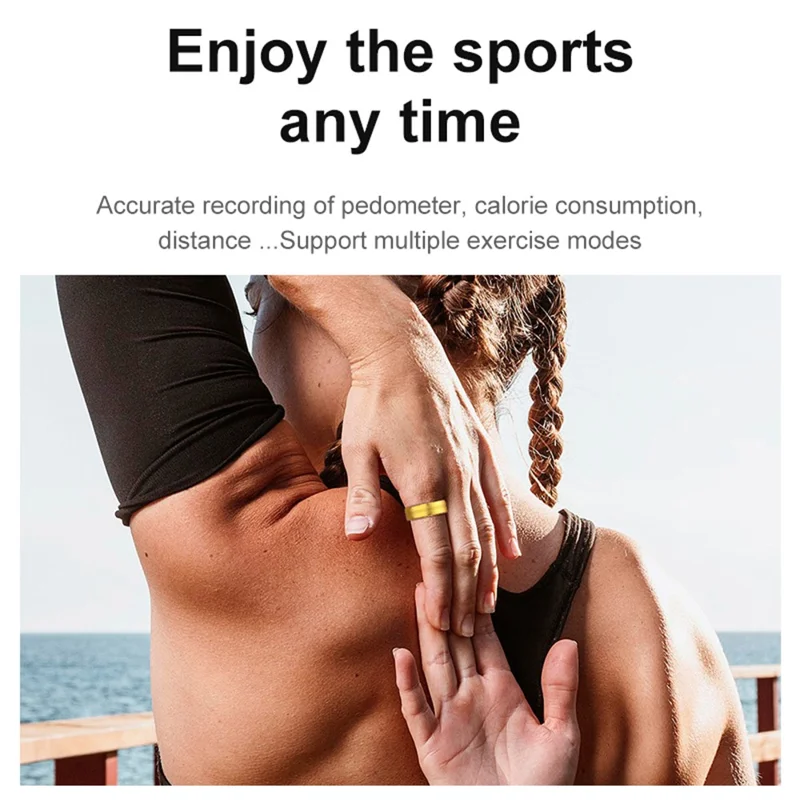 R06 5ATM Waterproof Aluminum Alloy Smart Ring Blood Oxygen Heart Rate Monitor with Charging Case - Black  /  Size 9