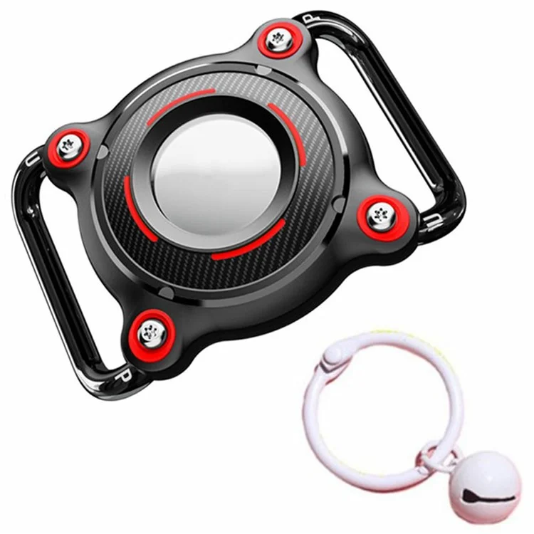Funda protectora de dos colores para AirTag, collar de mascota pequeña, rastreador Bluetooth a prueba de agua con campana - Negro+Rojo