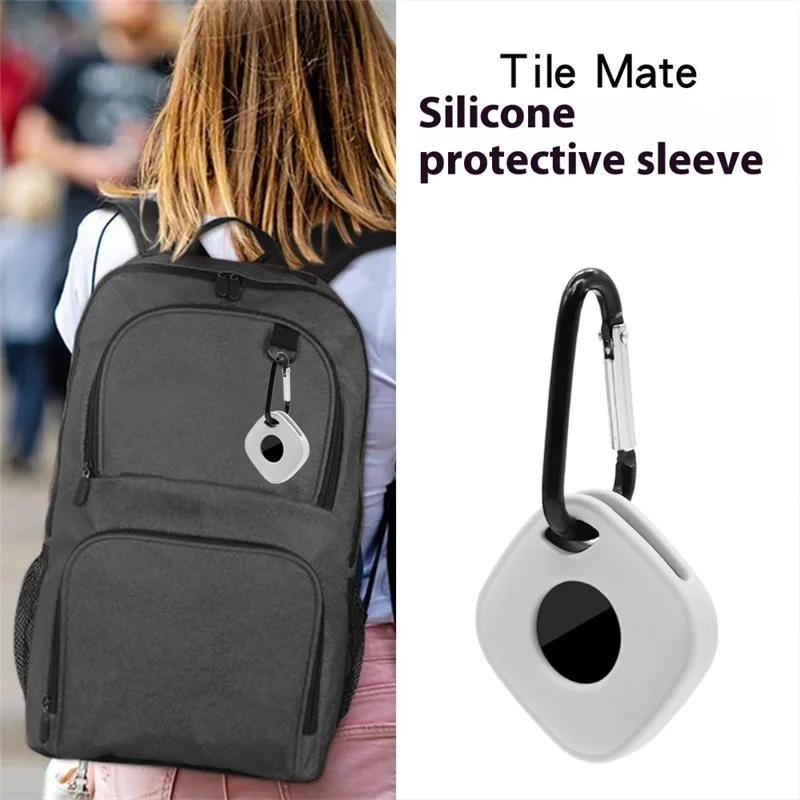 For Tile Mate (2024) Silicone Case Bluetooth-compatible Tracker Protective Cover with Keychain - Pink
