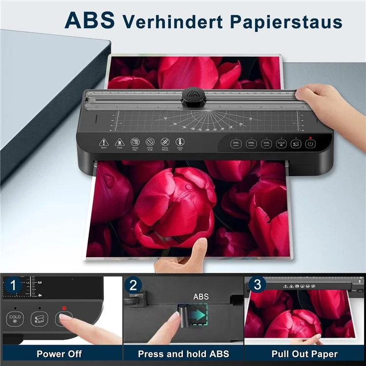 FNL008 Laminiergerät für Zuhause und Büro, Smart A4, Laminiermaschine mit A4, A5, A6 Folien und Eckenrunder - US-Stecker