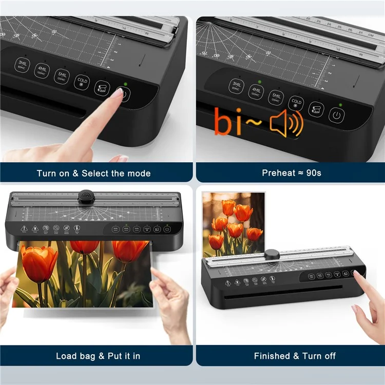 FNL008 Laminiergerät für Zuhause und Büro, Smart A4, Laminiermaschine mit A4, A5, A6 Folien und Eckenrunder - US-Stecker