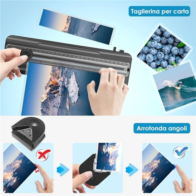 Laminadora FNL009 A4 Multifuncional Dispositivo de Laminación de Documentos Fotográficos con Películas A4 A5 A6 y Redondeador de Esquinas - Enchufe para EE. UU.