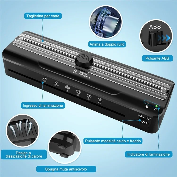 Laminadora FNL009 A4 Multifuncional Dispositivo de Laminación de Documentos Fotográficos con Películas A4 A5 A6 y Redondeador de Esquinas - Enchufe para EE. UU.
