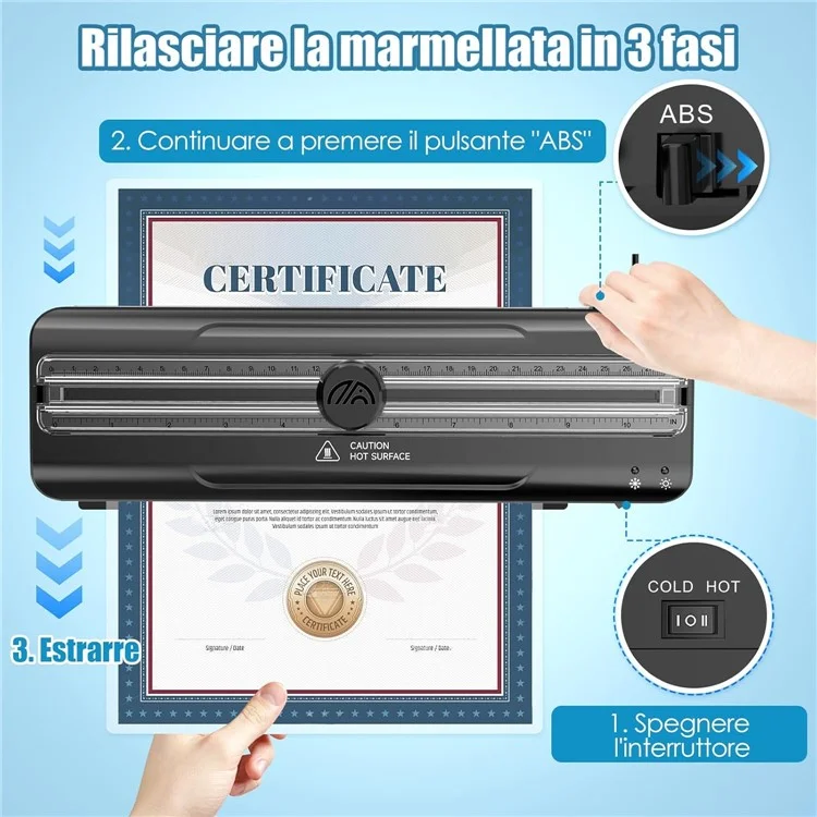 Laminadora FNL009 A4 Multifuncional Dispositivo de Laminación de Documentos Fotográficos con Películas A4 A5 A6 y Redondeador de Esquinas - Enchufe para EE. UU.