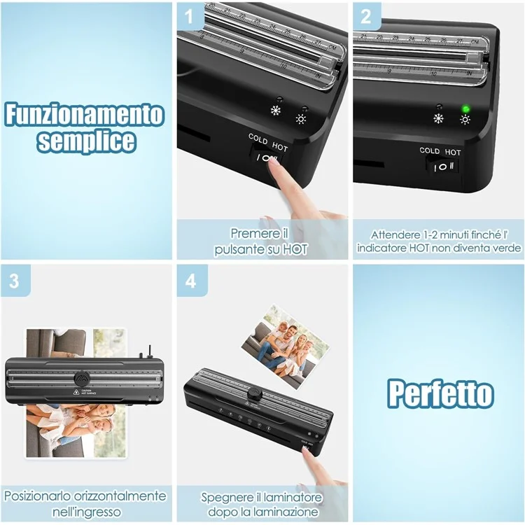 Laminadora FNL009 A4 Multifuncional Dispositivo de Laminación de Documentos Fotográficos con Películas A4 A5 A6 y Redondeador de Esquinas - Enchufe para EE. UU.