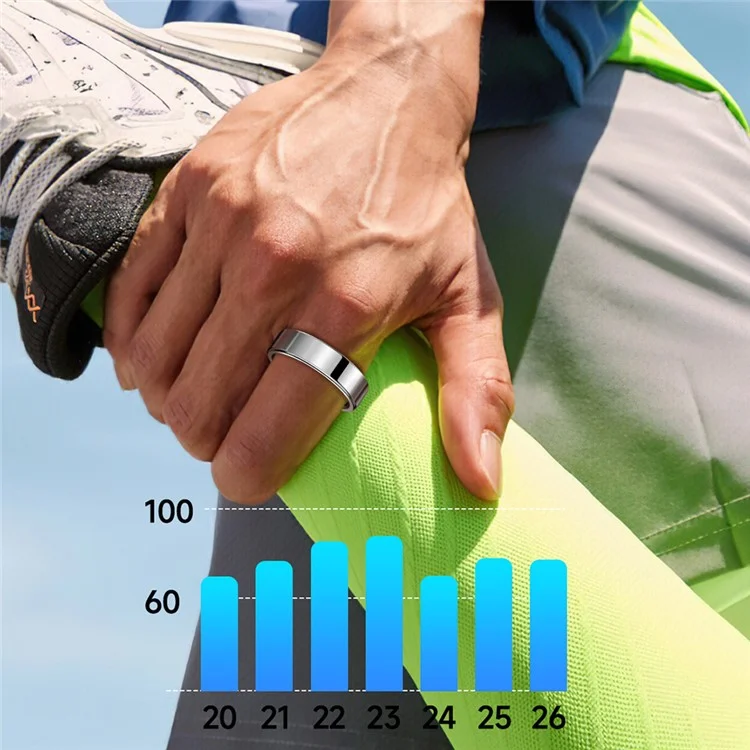 SR09 Blut-Sauerstoff-Herzfrequenz-Gesundheitsüberwachungs-Smartring Sporttracker-Ring (magnetisches Ladekabel) - Leuchtend Silber / Größe 8
