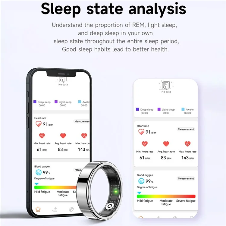 SR09 Blut-Sauerstoff-Herzfrequenz-Gesundheitsüberwachungs-Smartring Sporttracker-Ring (magnetisches Ladekabel) - Leuchtend Silber / Größe 8