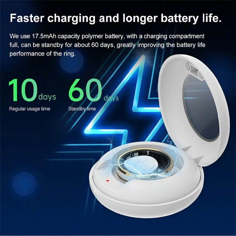 SR09 Blut-Sauerstoff-Herzfrequenz-Gesundheitsüberwachung Smart Ring Sporttracker Ring mit Ladecase - Helles Silber / Größe 8