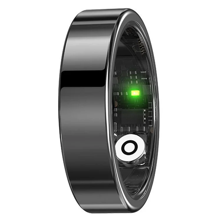 SR09 Blood Oxygen Heart Rate Health Monitor Smart Ring Sports Tracker Ring with Charging Case - Bright Black / Size 9