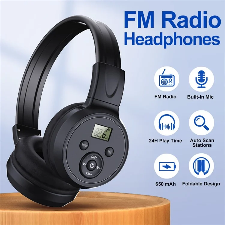 Fones de ouvido com rádio FM F4 Over Ear, recarregáveis, dobráveis, com fio e display LCD