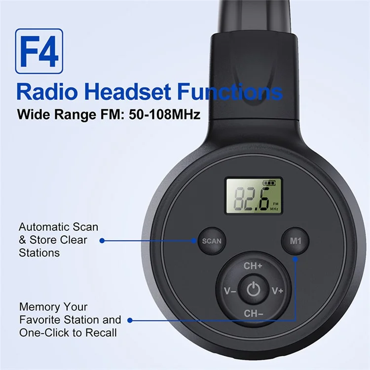 Fones de ouvido com rádio FM F4 Over Ear, recarregáveis, dobráveis, com fio e display LCD
