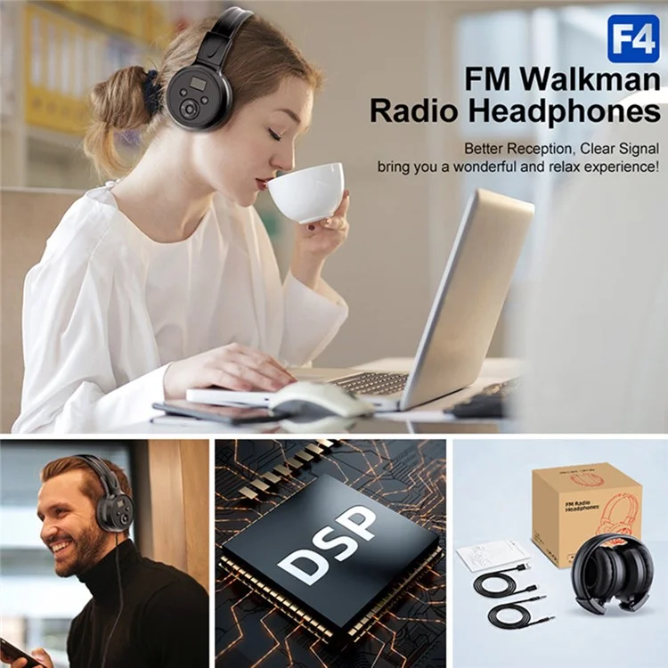 Fones de ouvido com rádio FM F4 Over Ear, recarregáveis, dobráveis, com fio e display LCD
