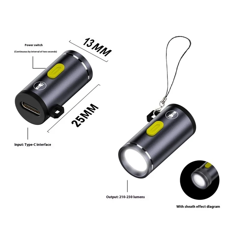 Portable Mini Flashlight Power Bank Type-C Rechargeable LED Work Light For Outdoor  /  Home Emergency Use - Dark Grey