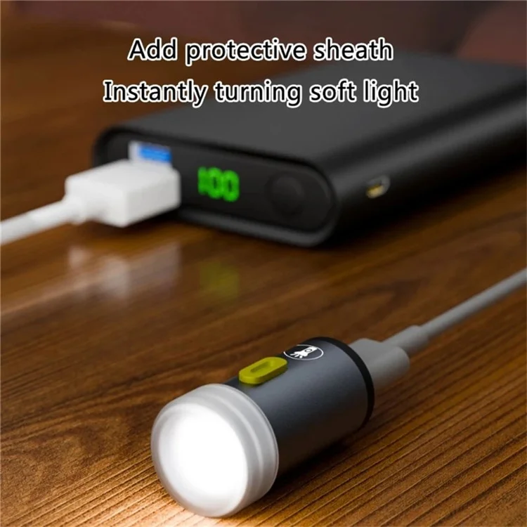 Portable Mini Flashlight Power Bank Type-C Rechargeable LED Work Light For Outdoor  /  Home Emergency Use - Dark Grey