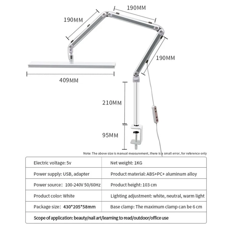 S001 Klemmbare Beauty Salon Tattoo Lampe Faltbare Wimpernverlängerung LED Schreibtischlampe - US-Stecker