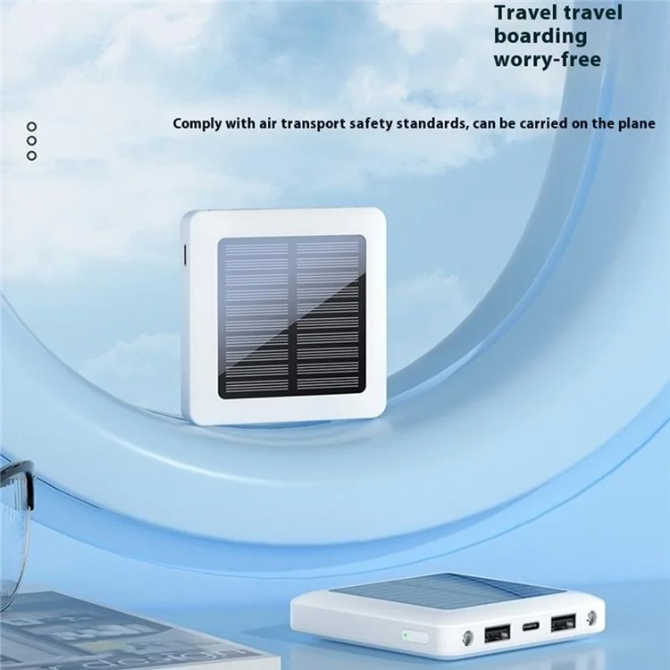 P96S Outdoor Emergency Solar Power Bank 5000mAh Portable Charger with Flashlight - White
