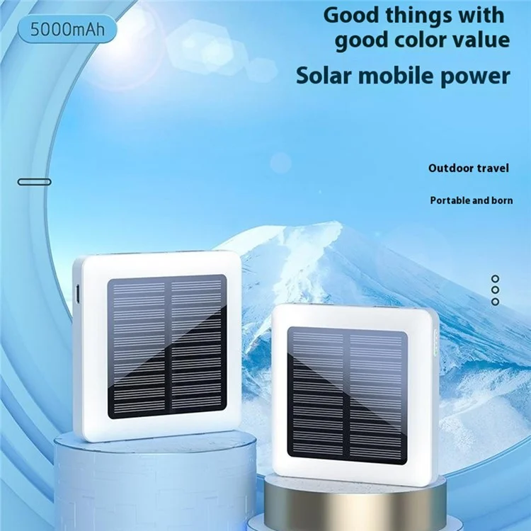 P96S Outdoor Emergency Solar Power Bank 5000mAh Portable Charger with Flashlight - White