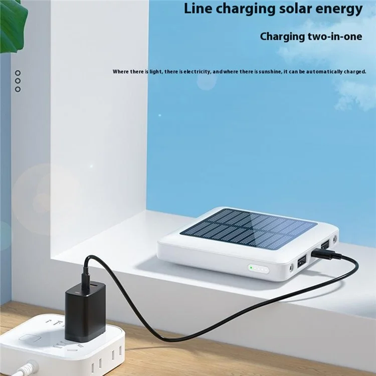 P96S Outdoor Emergency Solar Power Bank 5000mAh Portable Charger with Flashlight - White
