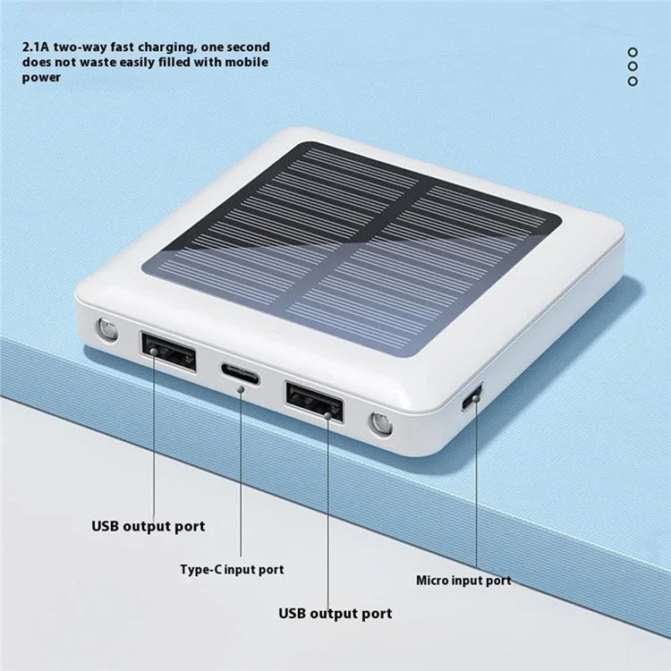 P96S Outdoor Emergency Solar Power Bank 5000mAh Portable Charger with Flashlight - White