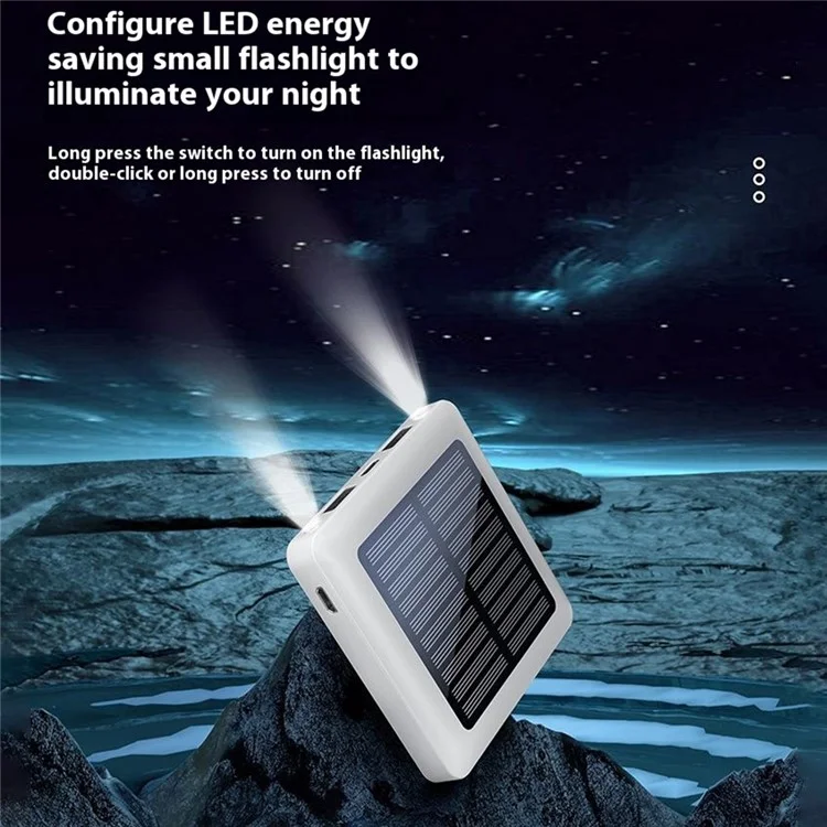P96S Outdoor Emergency Solar Power Bank 5000mAh Portable Charger with Flashlight - White