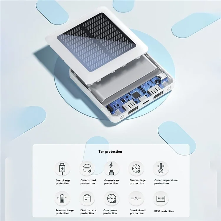 P96S Outdoor Emergency Solar Power Bank 5000mAh Portable Charger with Flashlight - White