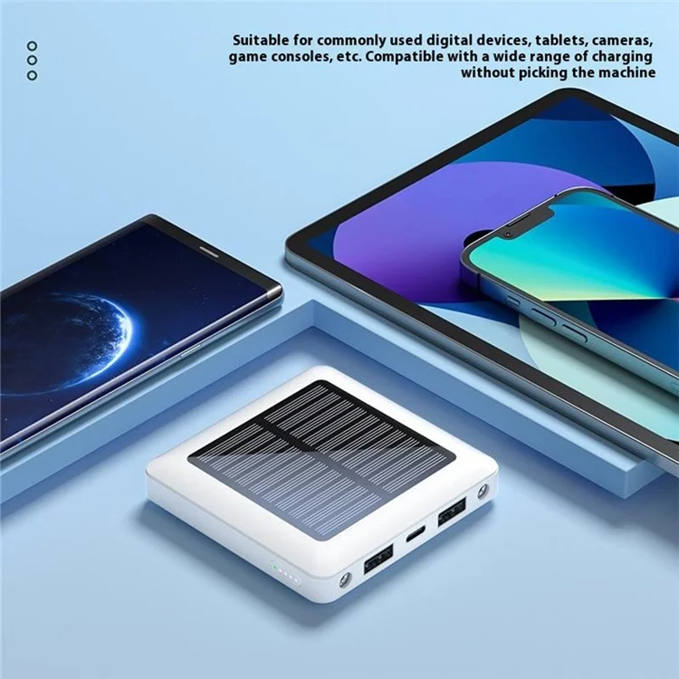 P96S Outdoor Emergency Solar Power Bank 5000mAh Portable Charger with Flashlight - White