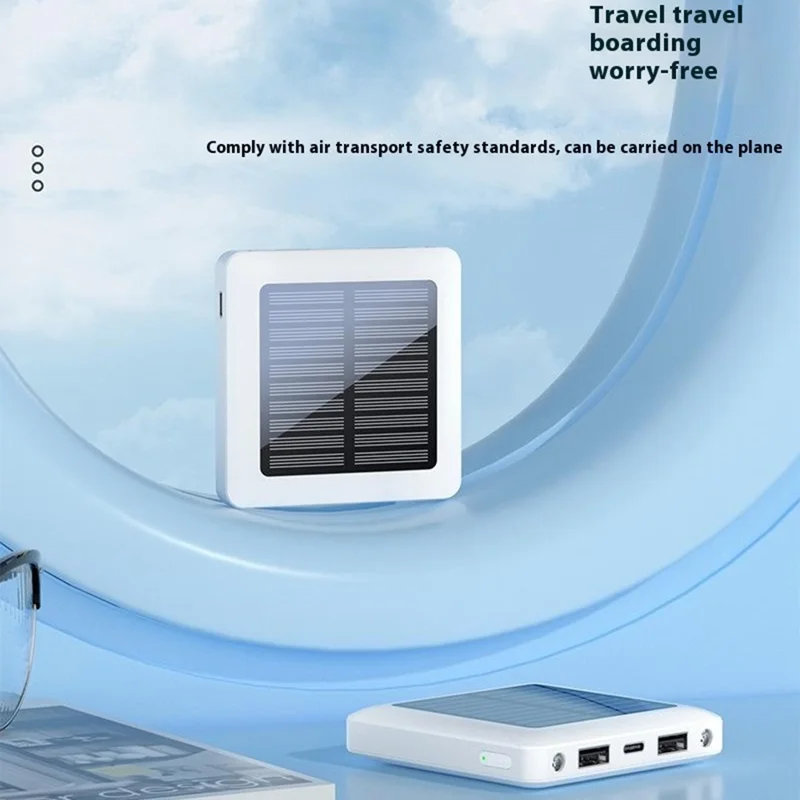 P96S Outdoor Emergency Solar Power Bank 5000mAh Portable Charger with Flashlight - Black