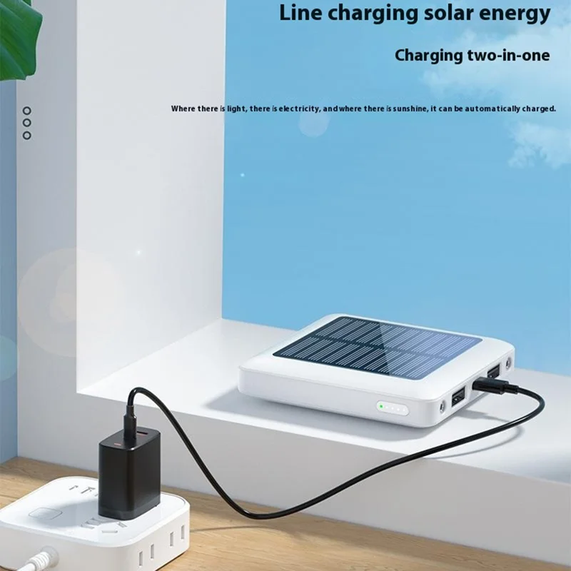 P96S Outdoor Emergency Solar Power Bank 5000mAh Portable Charger with Flashlight - Black