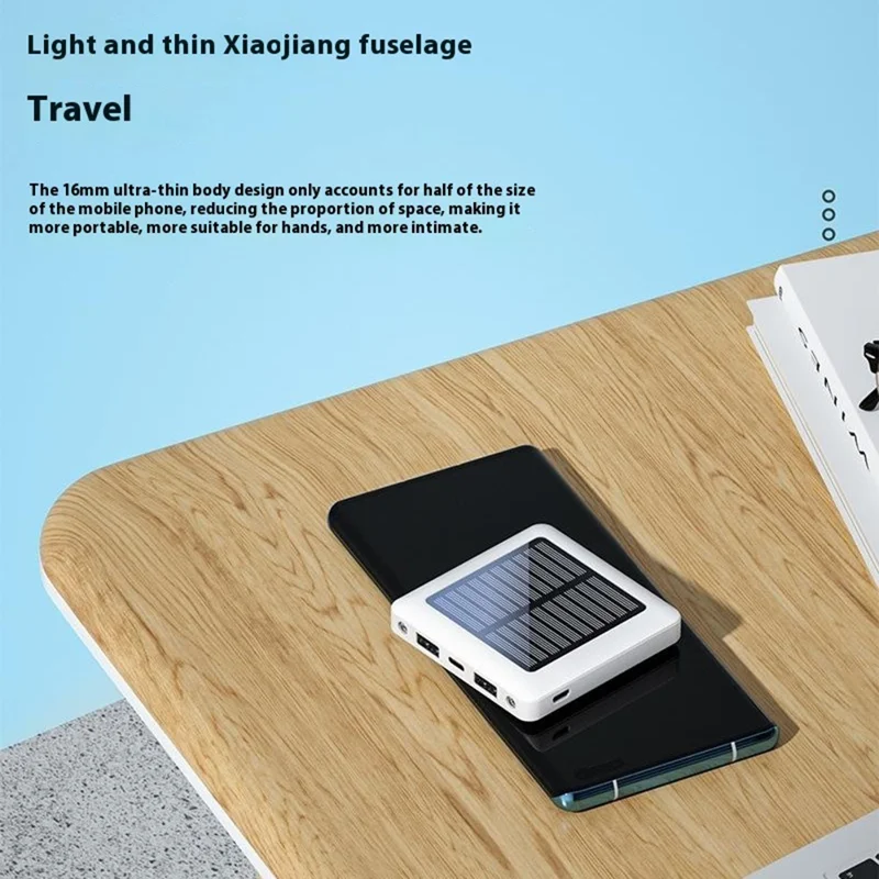 P96S Outdoor Emergency Solar Power Bank 5000mAh Portable Charger with Flashlight - Black