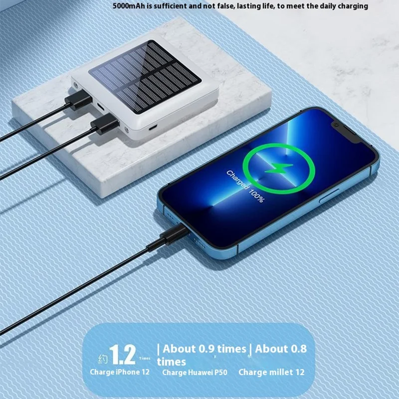 P96S Outdoor Emergency Solar Power Bank 5000mAh Portable Charger with Flashlight - Black